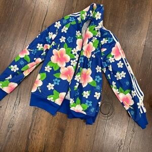 Jeremy Scott x Adidas hibiscus Blue Floral Bomber Jacket